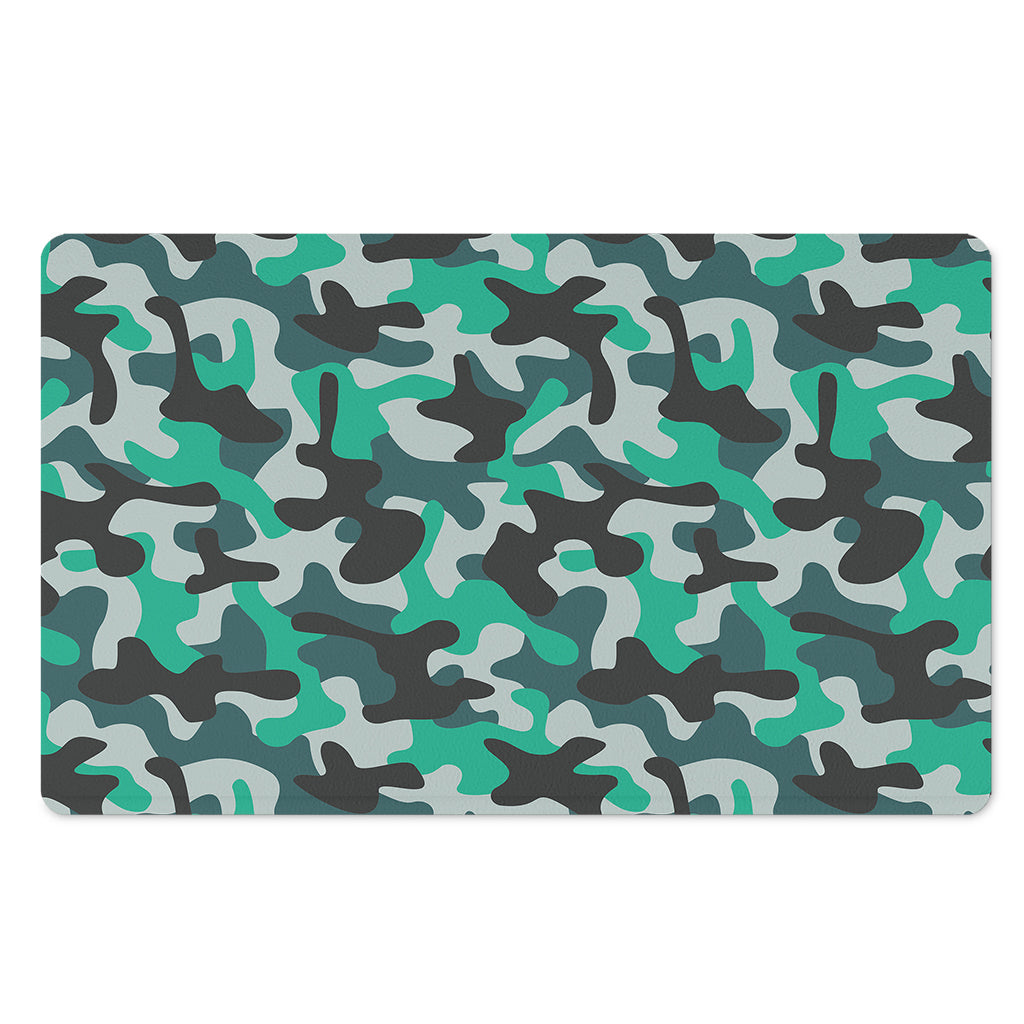 Teal And Black Camouflage Print Polyester Doormat