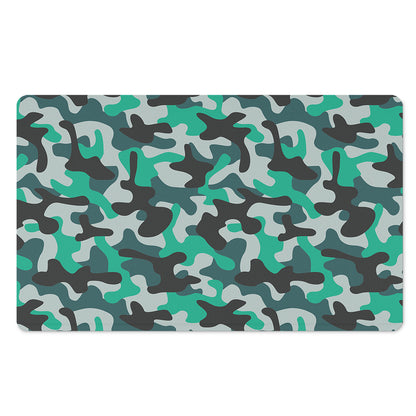 Teal And Black Camouflage Print Polyester Doormat