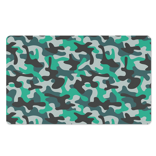 Teal And Black Camouflage Print Polyester Doormat
