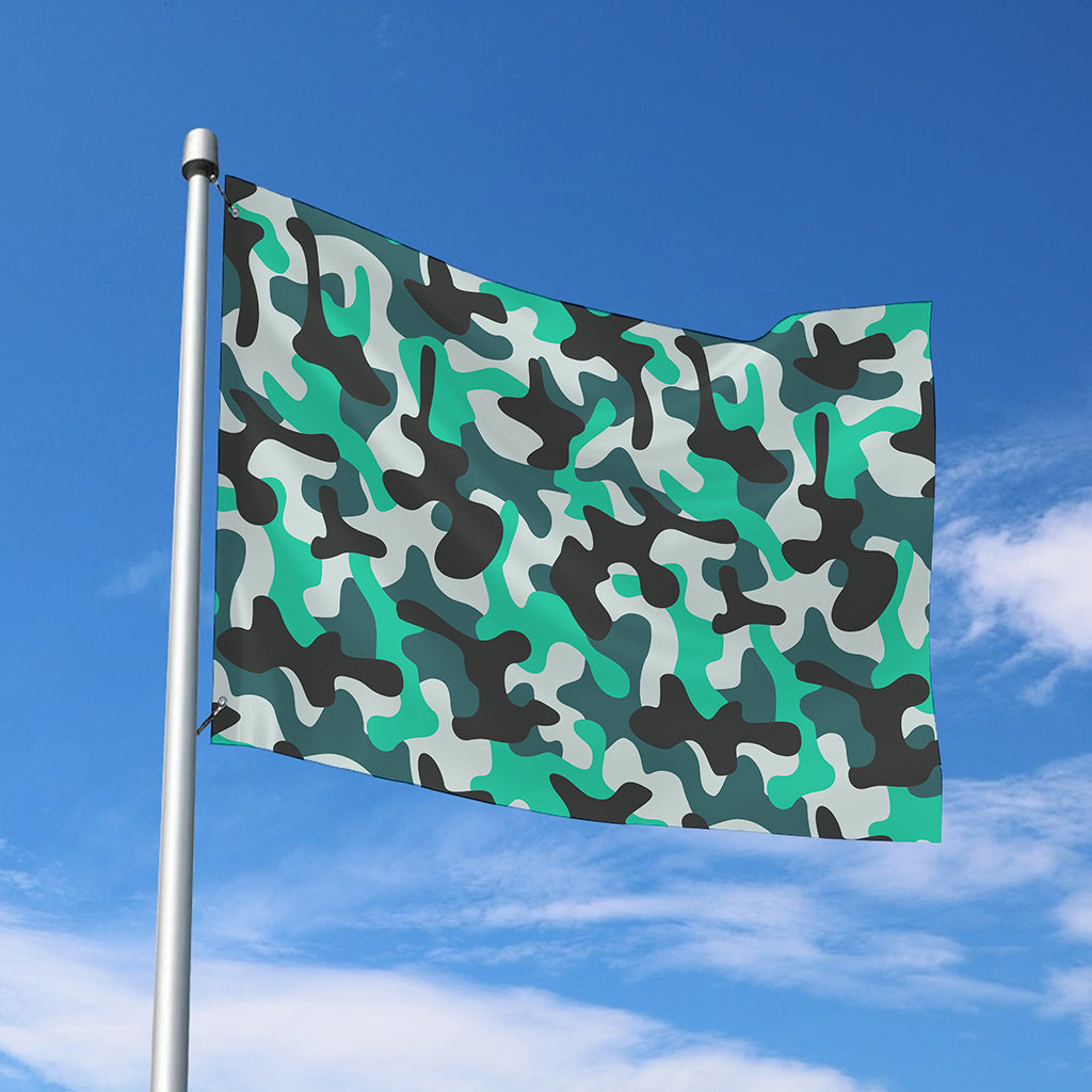 Teal And Black Camouflage Print Polyester Flag