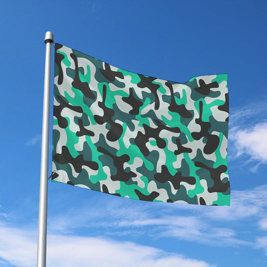 Teal And Black Camouflage Print Polyester Flag