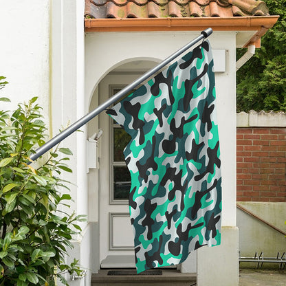 Teal And Black Camouflage Print Polyester Flag