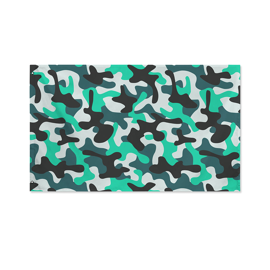 Teal And Black Camouflage Print Polyester Flag