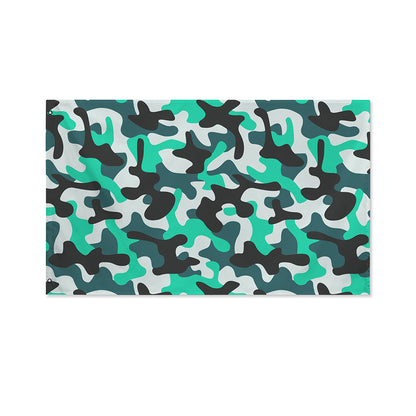 Teal And Black Camouflage Print Polyester Flag