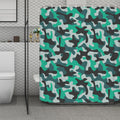 Teal And Black Camouflage Print Polyester Shower Curtain