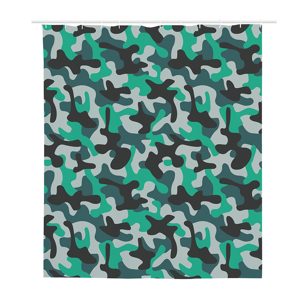 Teal And Black Camouflage Print Polyester Shower Curtain