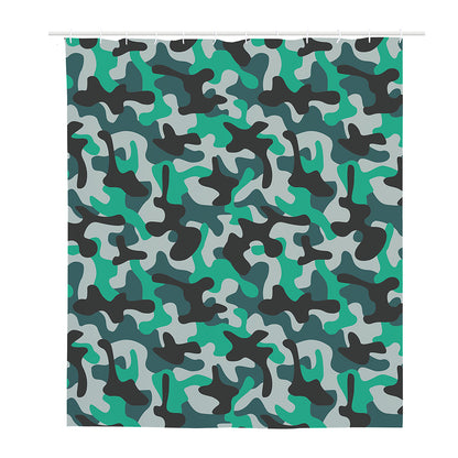 Teal And Black Camouflage Print Polyester Shower Curtain
