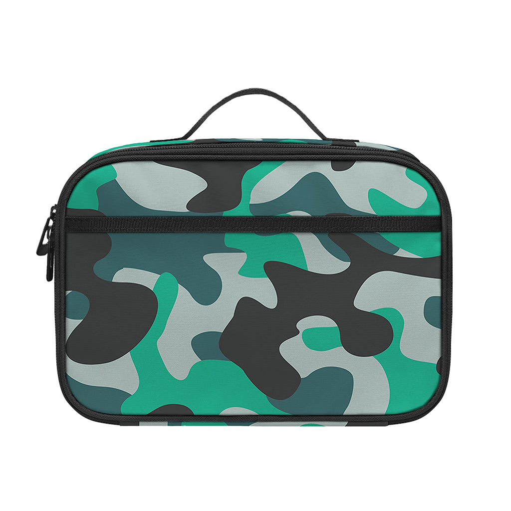 Teal And Black Camouflage Print Portable Lunch Bag