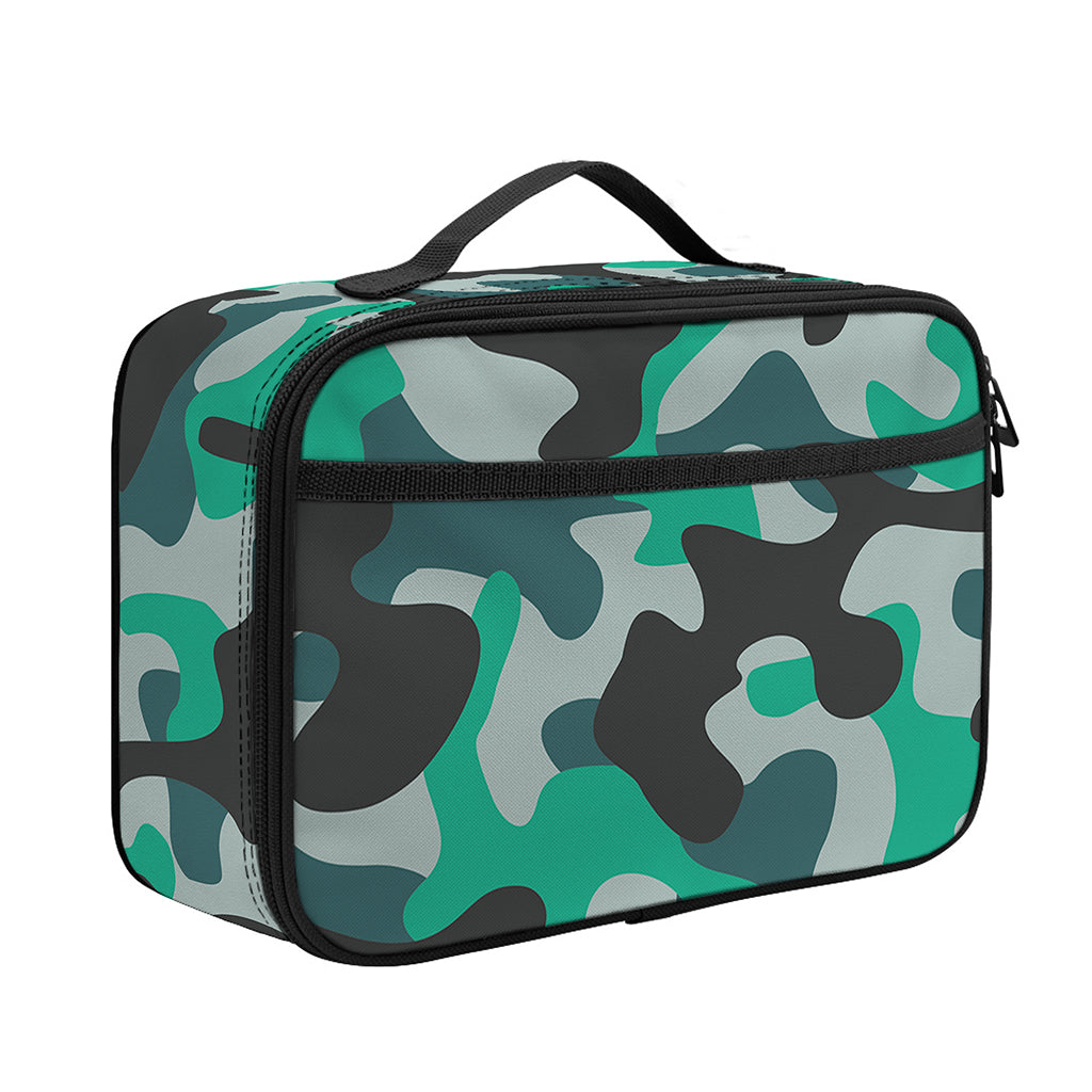 Teal And Black Camouflage Print Portable Lunch Bag