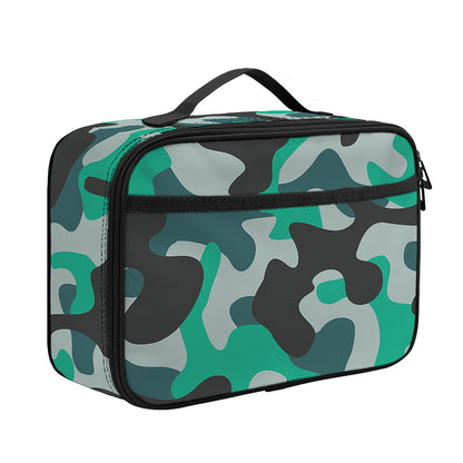 Teal And Black Camouflage Print Portable Lunch Bag