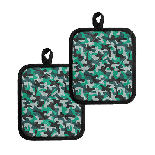 Teal And Black Camouflage Print Pot Holders