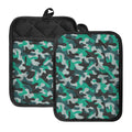 Teal And Black Camouflage Print Pot Holders With Pocket