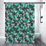 Teal And Black Camouflage Print Premium Shower Curtain