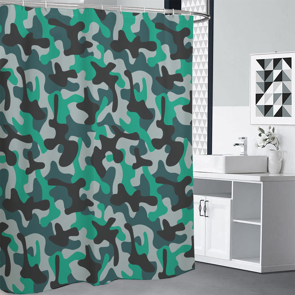 Teal And Black Camouflage Print Premium Shower Curtain