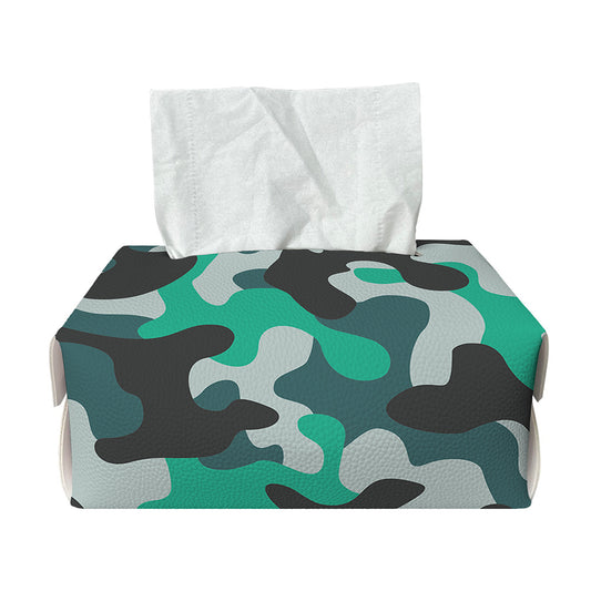 Teal And Black Camouflage Print Rectangle Tissue Box Cover