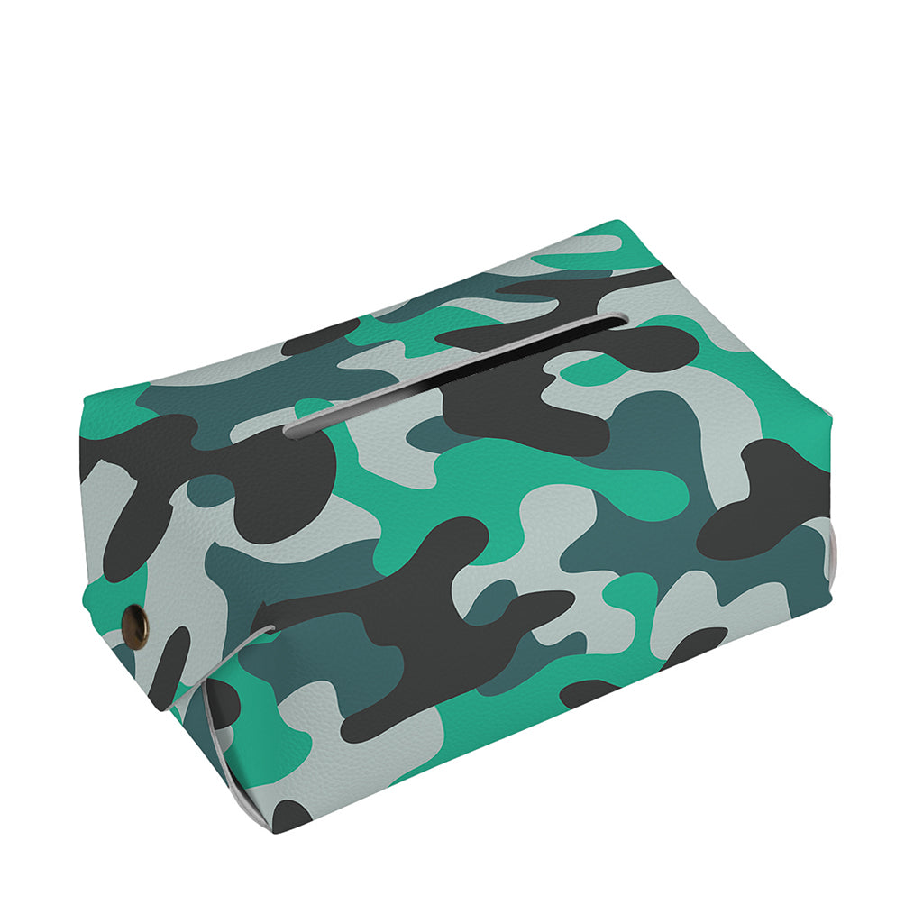 Teal And Black Camouflage Print Rectangle Tissue Box Cover