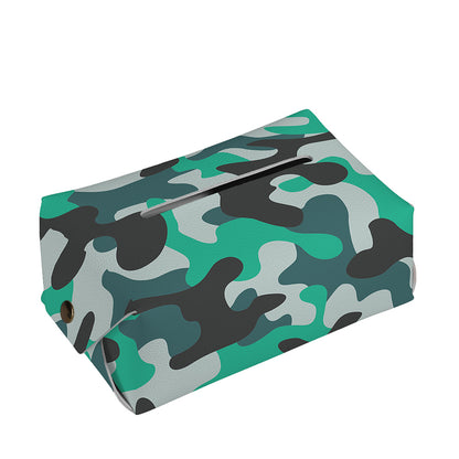 Teal And Black Camouflage Print Rectangle Tissue Box Cover