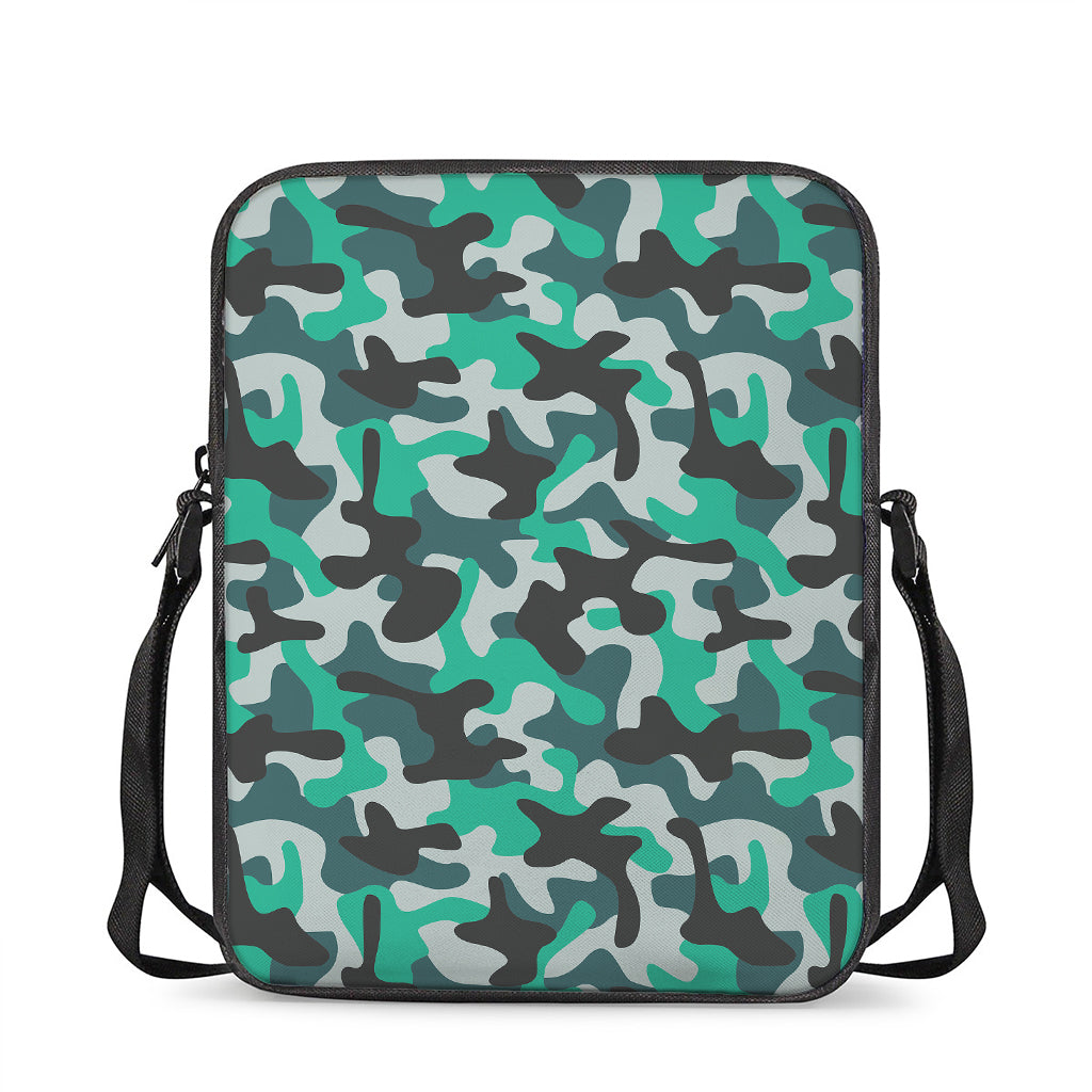 Teal And Black Camouflage Print Rectangular Crossbody Bag
