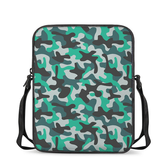 Teal And Black Camouflage Print Rectangular Crossbody Bag