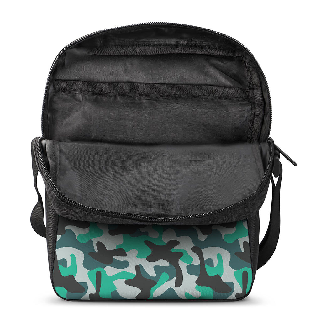 Teal And Black Camouflage Print Rectangular Crossbody Bag