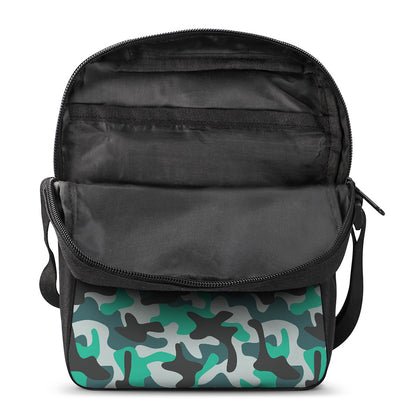 Teal And Black Camouflage Print Rectangular Crossbody Bag