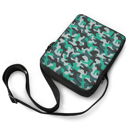 Teal And Black Camouflage Print Rectangular Crossbody Bag