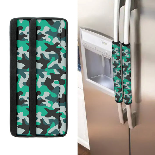 Teal And Black Camouflage Print Refrigerator Handle Covers
