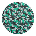 Teal And Black Camouflage Print Round Blanket