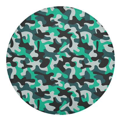 Teal And Black Camouflage Print Round Blanket