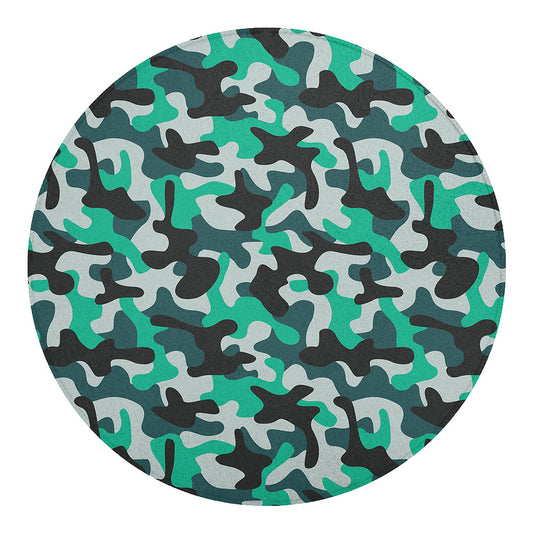 Teal And Black Camouflage Print Round Blanket