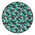 Teal And Black Camouflage Print Round Floor Mat