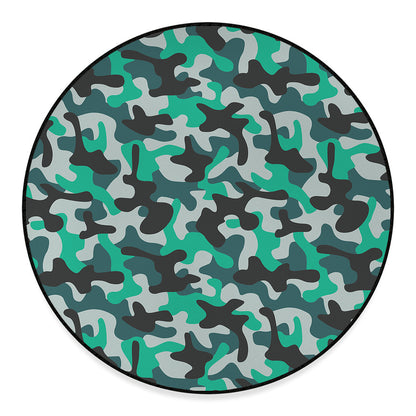 Teal And Black Camouflage Print Round Floor Mat