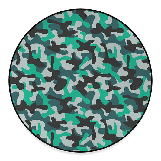 Teal And Black Camouflage Print Round Floor Mat