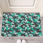 Teal And Black Camouflage Print Rubber Doormat