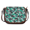 Teal And Black Camouflage Print Saddle Bag