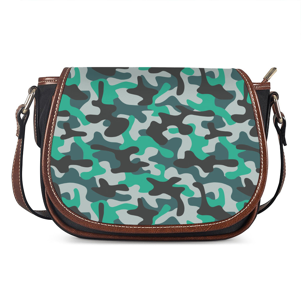Teal And Black Camouflage Print Saddle Bag