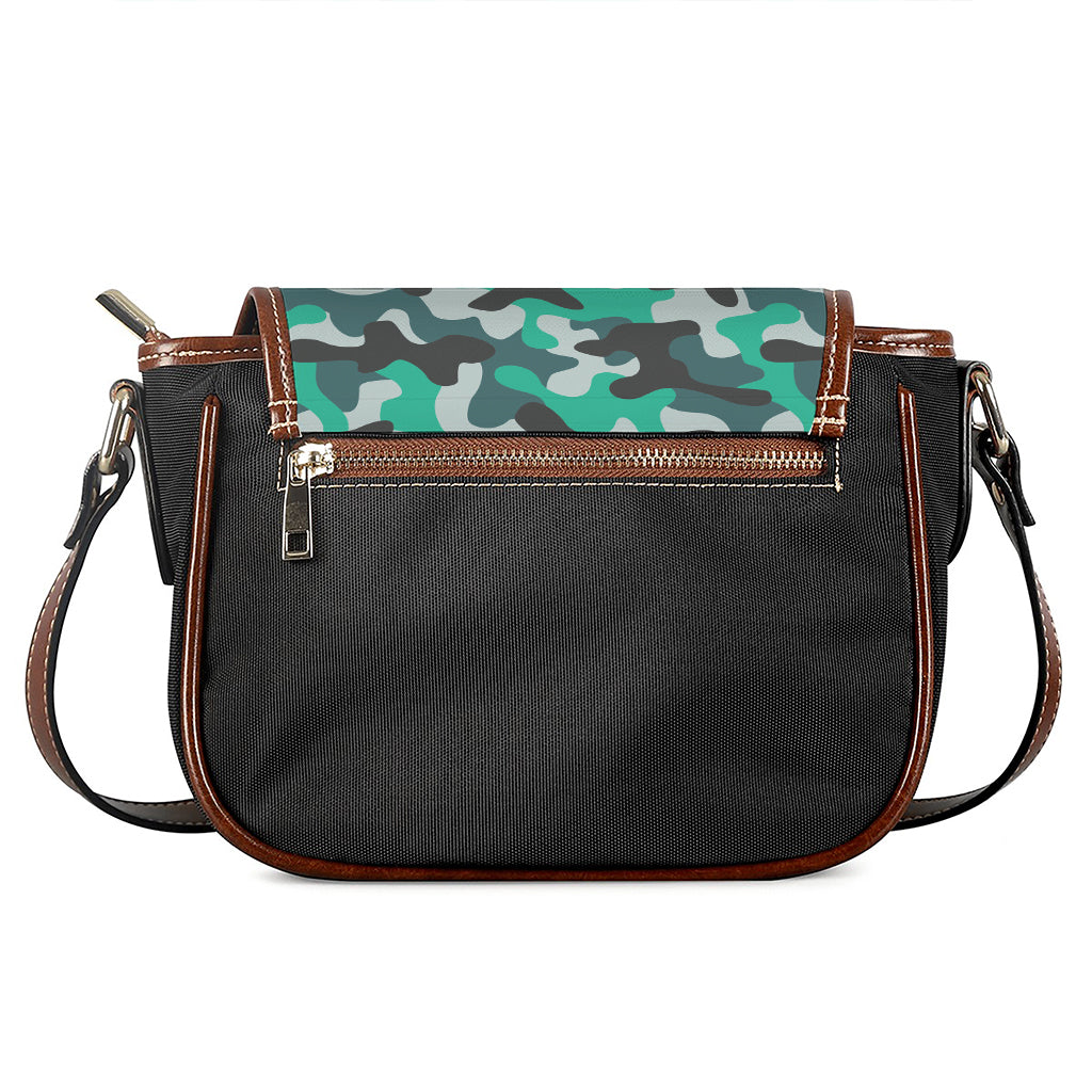 Teal And Black Camouflage Print Saddle Bag