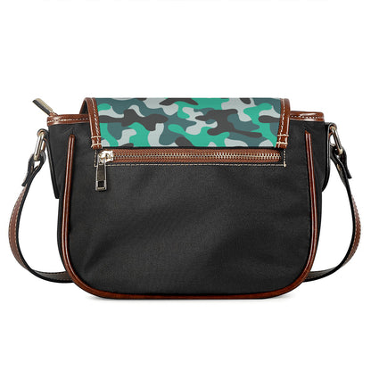 Teal And Black Camouflage Print Saddle Bag