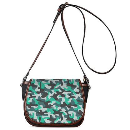 Teal And Black Camouflage Print Saddle Bag