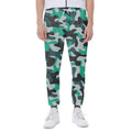 Teal And Black Camouflage Print Joggers