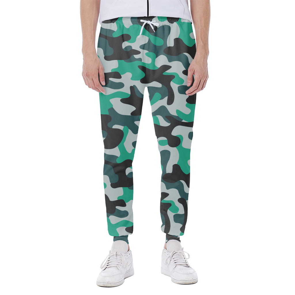 Teal And Black Camouflage Print Scuba Joggers