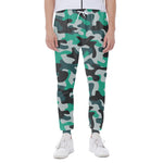Teal And Black Camouflage Print Scuba Joggers
