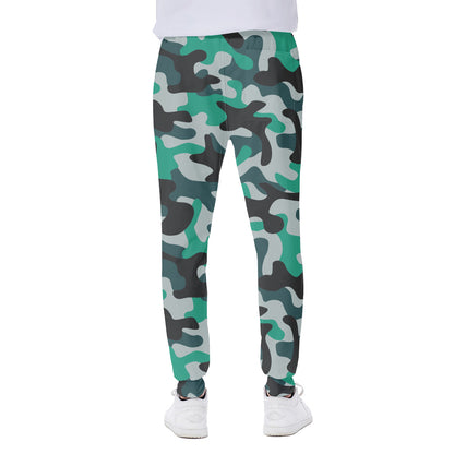 Teal And Black Camouflage Print Scuba Joggers
