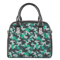 Teal And Black Camouflage Print Shoulder Handbag