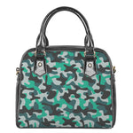 Teal And Black Camouflage Print Shoulder Handbag