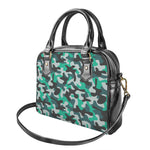 Teal And Black Camouflage Print Shoulder Handbag