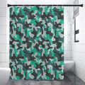 Teal And Black Camouflage Print Shower Curtain