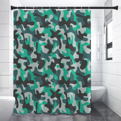 Teal And Black Camouflage Print Shower Curtain
