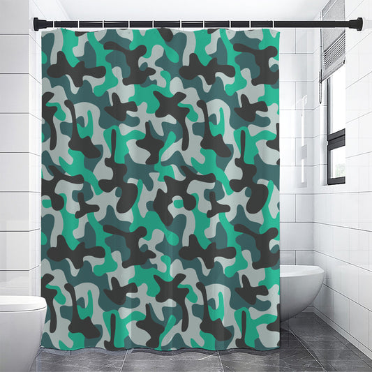 Teal And Black Camouflage Print Shower Curtain