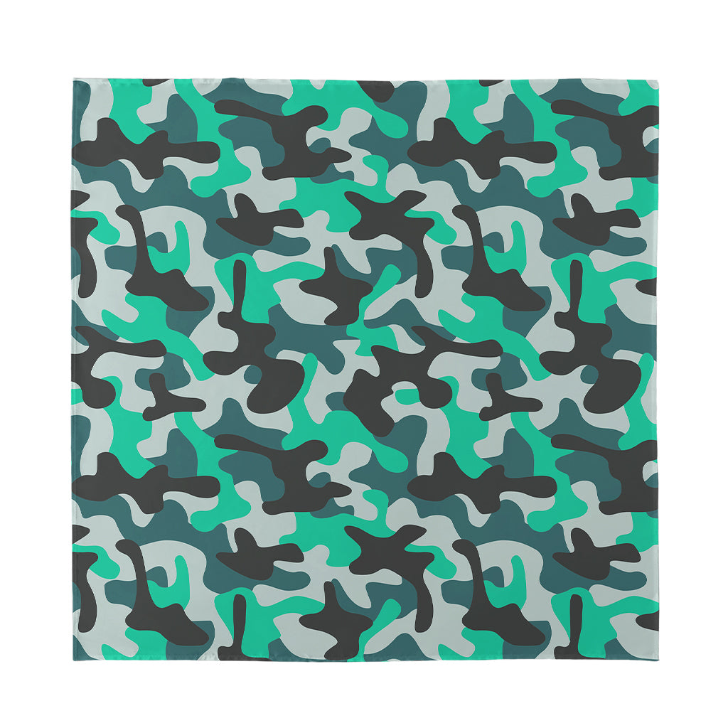 Teal And Black Camouflage Print Silk Bandana